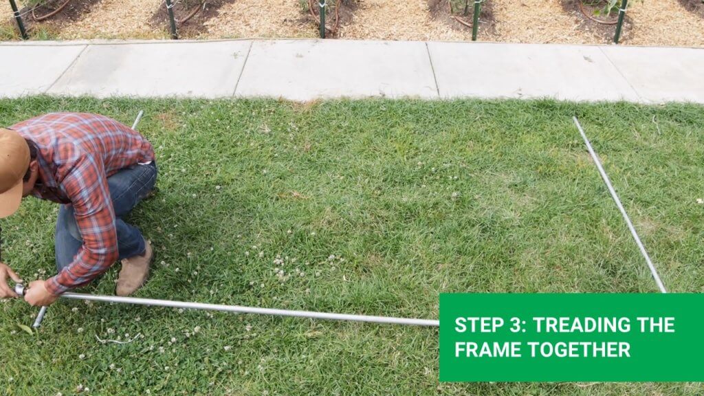 Threading the outer frame of the greenhouse trellis